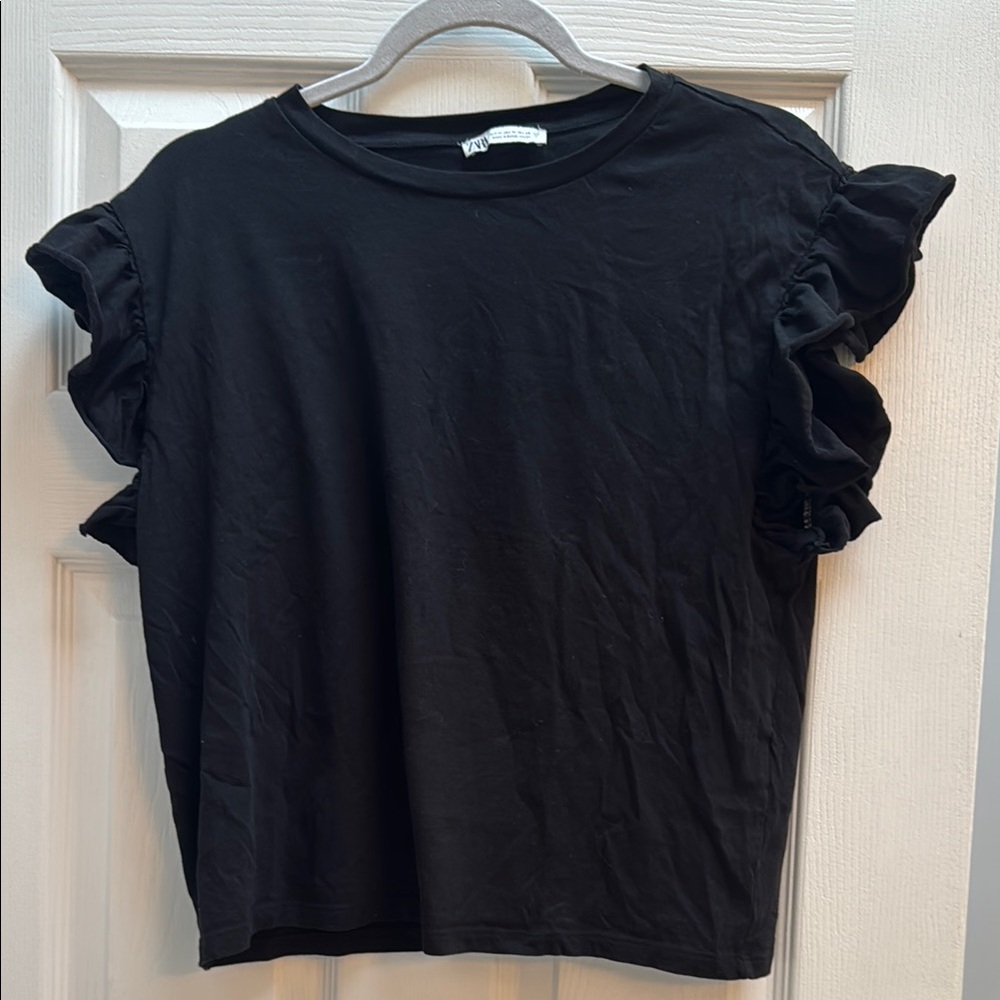 Zara Black Ruffle Sleeve Top - Sz M